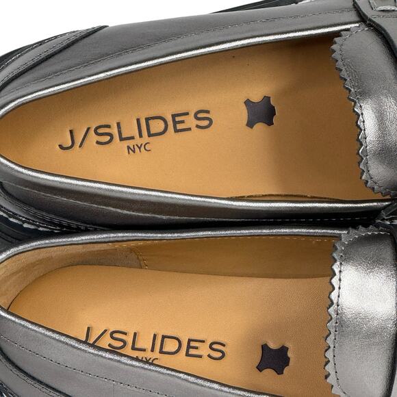 JSlides Tyler Platform Loafer Women 8.5 Metallic Silver Leather Chunky Sole Shoe - Picture 8 of 9